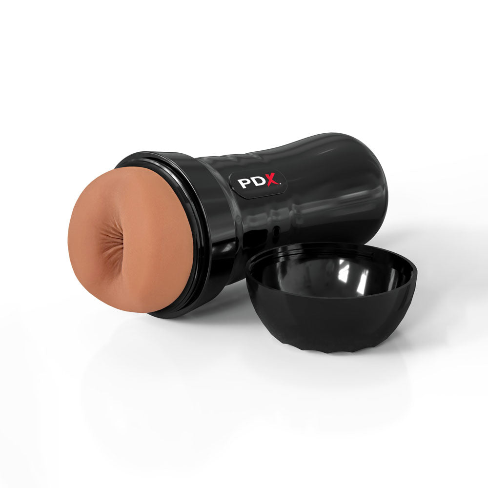 Side view of Open PDX Wet Bussies Super Bangin Butt anal stroker on white background | Flirty Bay Adult Store and Strokers in Perth Australia