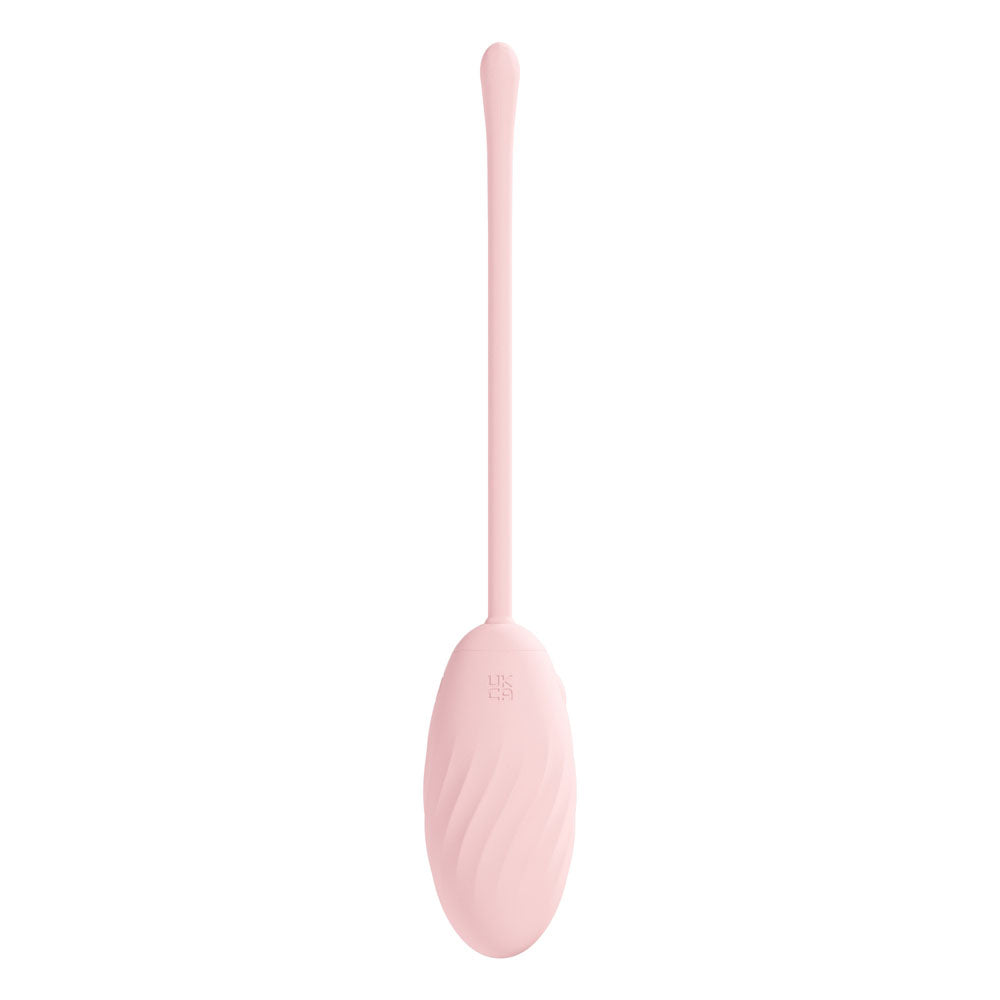 Back view of the pink Loveline Felicite rechargeable vibrating egg with wireless remote on a white background | Flirty Bay, sex toys Australia