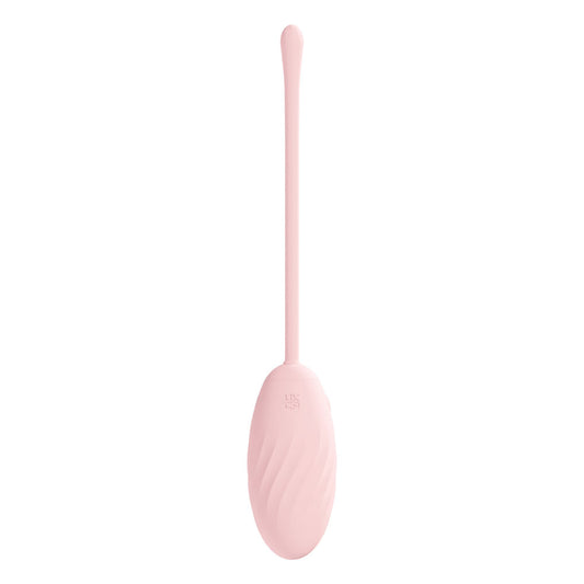 Back view of the pink Loveline Felicite rechargeable vibrating egg with wireless remote on a white background | Flirty Bay, sex toys Australia