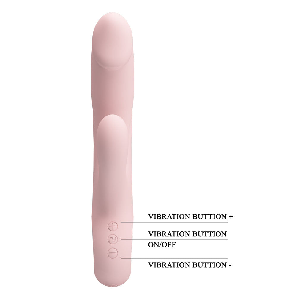 Party Up Dave Pink Rabbit Vibrator front view showing buttons on a clear white background | Flirty Bay, sex toys Australia
