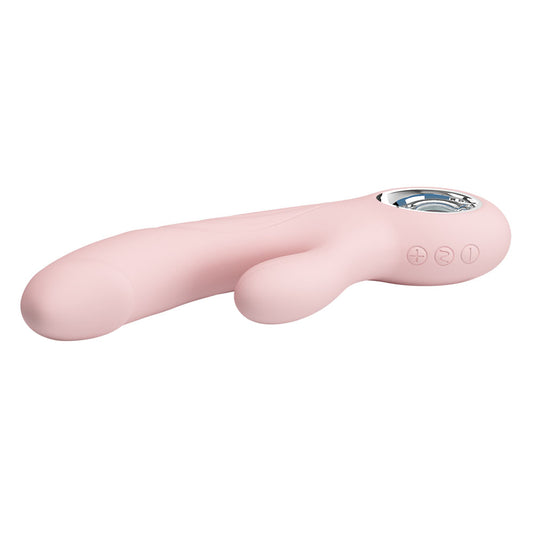Side top view of Party Up Dave Pink Rabbit Vibrator on a clear white background| Flirty Bay, sex toys Australia