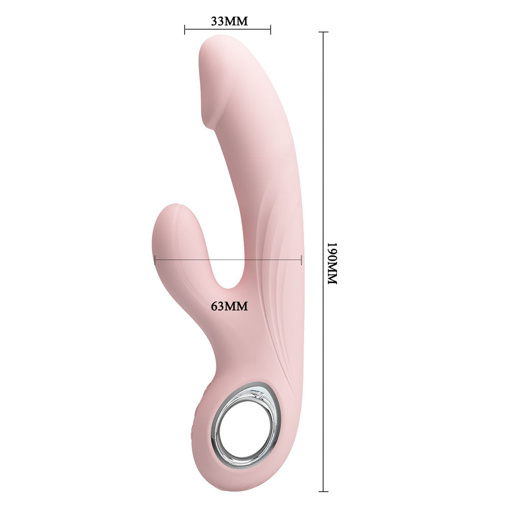 Party Up Dave Pink Rabbit Vibrator showing product measurements | Flirty Bay, sex toys Australia