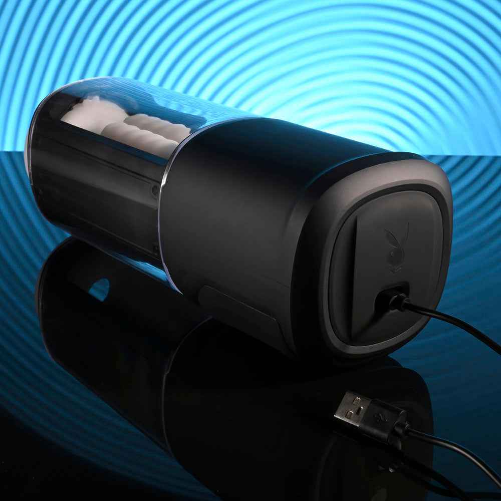 Charging port detail of Playboy Pleasure Side Piece warming auto stroker | Flirty Bay Adult Store and Strokers in Perth Australia