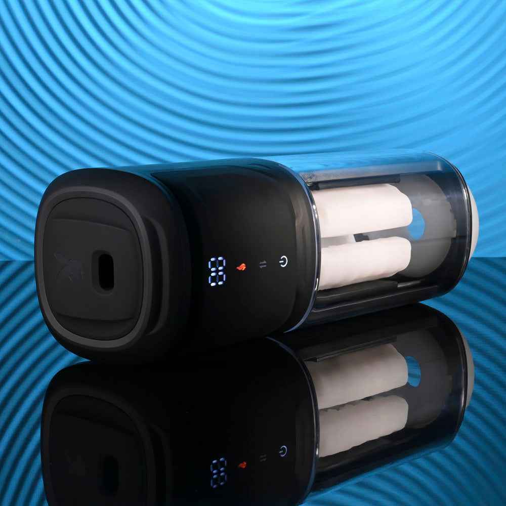 Control button detail on Playboy Pleasure Side Piece warming auto stroker | Flirty Bay Adult Store and Strokers in Perth Australia