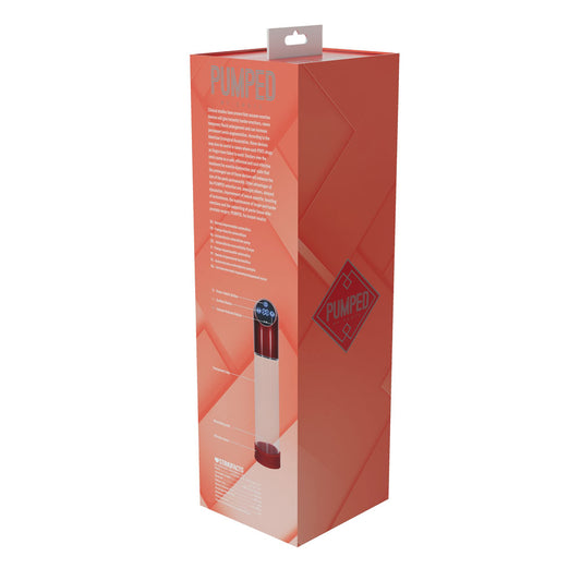 Pumped Clear Red Rechargeable Automatic Penis Pump packaging back view | Flirty Bay, male sex toys in Perth Australia