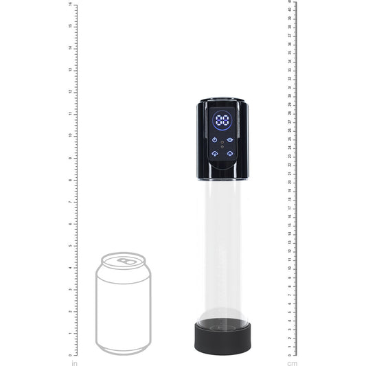 Pumped MegaLift Clear Rechargeable Auto Penis Pump showing dimensions | Flirty Bay, male sex toys in Perth Australia