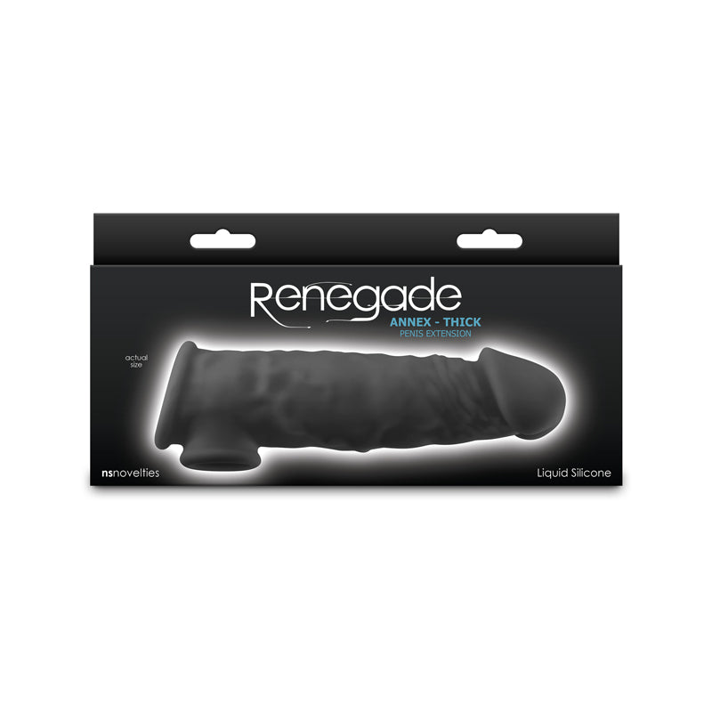 Renegade Annex Thick Penis Extender 7.3” side view of packaging | Flirty Bay, male sex toys in Perth Australia