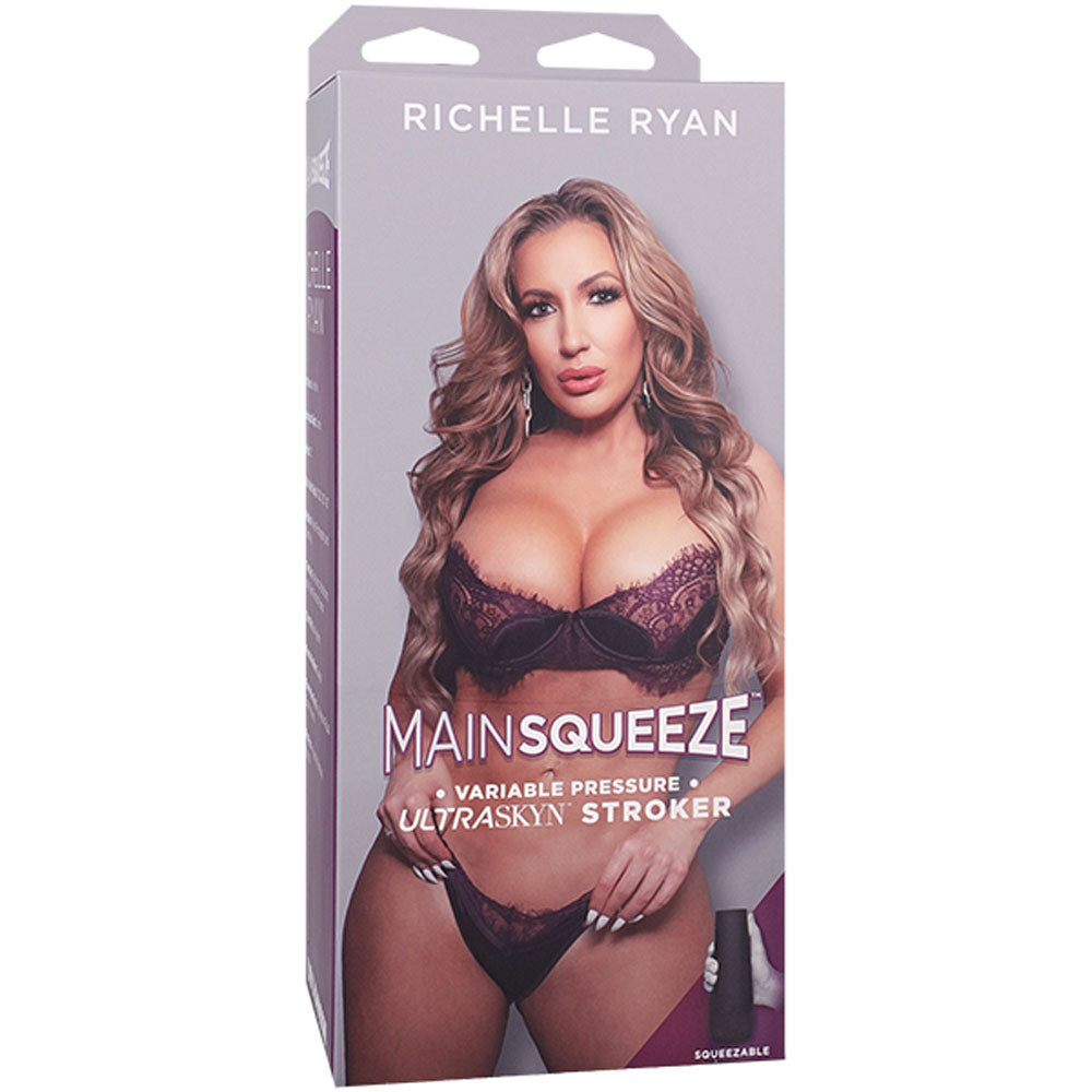 Packaging of Main Squeeze Richelle Ryan stroker featuring Richelle Ryan on a clear white background | Flirty Bay, male masturbator adult store Australia