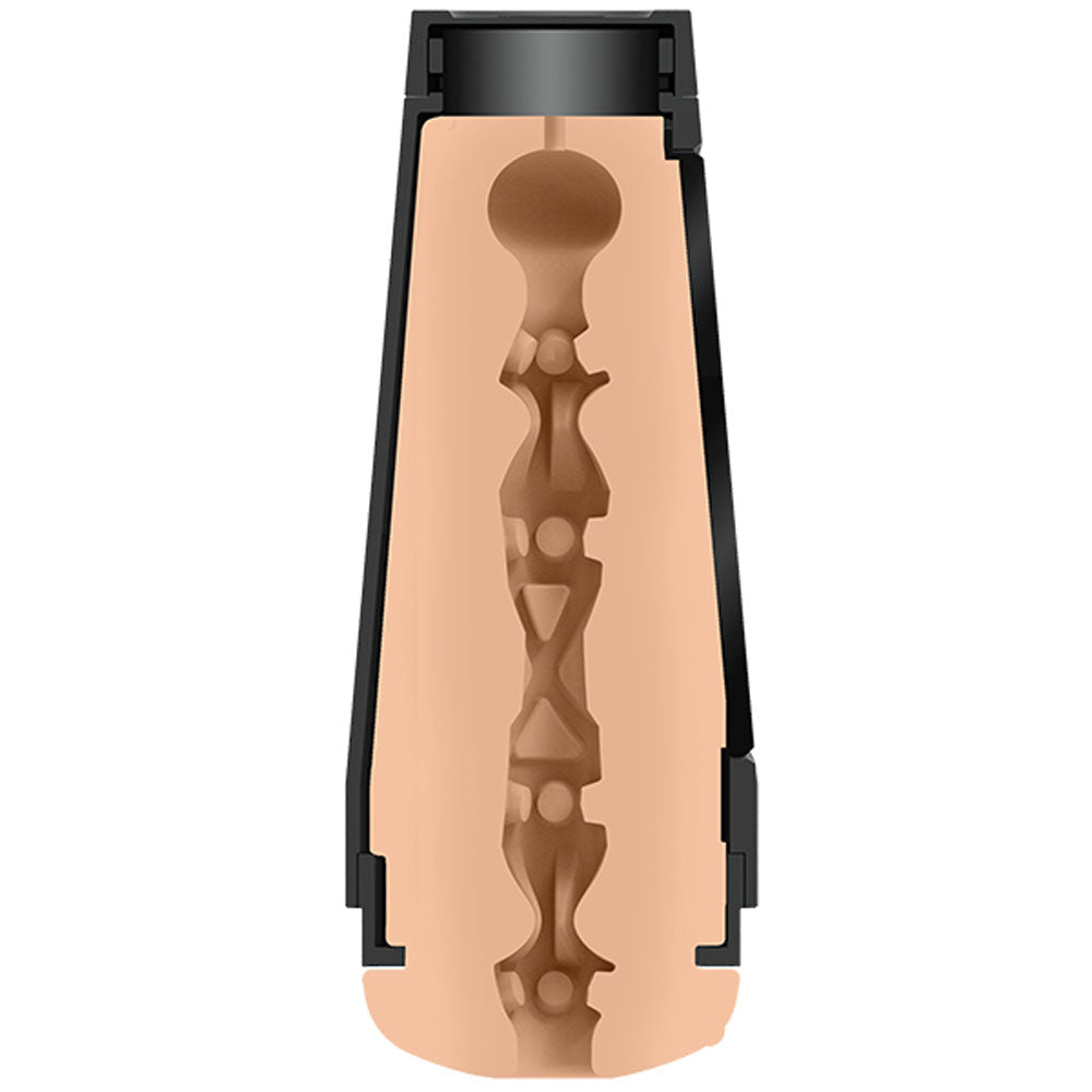 Interior sleeve view of Main Squeeze Richelle Ryan stroker on a clear white background | Flirty Bay, male masturbator adult store Australia