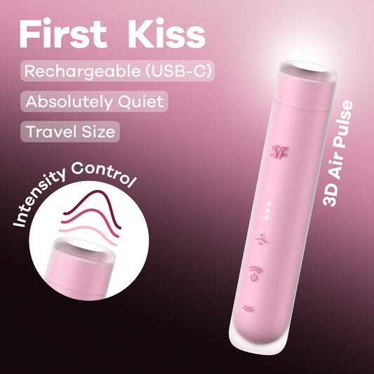 Front view of Satisfyer First Kiss mini vibrator highlighting key features | Flirty Bay Adult Store Australia, Vibrator