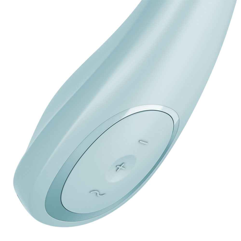 Close-up side view of the control section of the Satisfyer G-Spot Wave 2 Ice Flicking Tip Vibrator on a white background | Flirty Bay, sex toys in Perth Australia