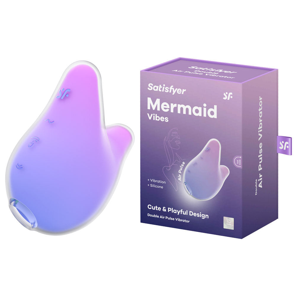 Front view of Satisfyer Mermaid Vibes mini vibrator with feature highlights | Flirty Bay Adult Store Australia, Vibrator