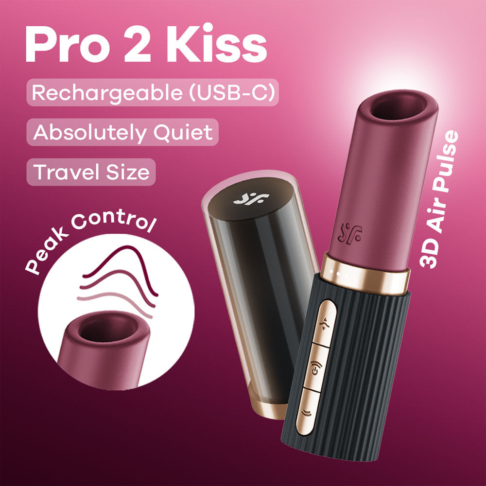 Close-up front view of the Satisfyer Pro 2 Kiss mini vibrator showing its elegant rose gold design | Flirty Bay Adult Store Australia, Vibrator