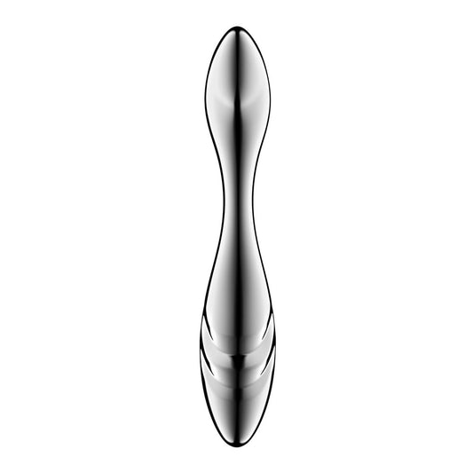 Front view of the Satisfyer Pure Gravity 3 Steel Dildo 8.2 inch on a white background | Flirty Bay, sex toys and dildo, Perth Australia