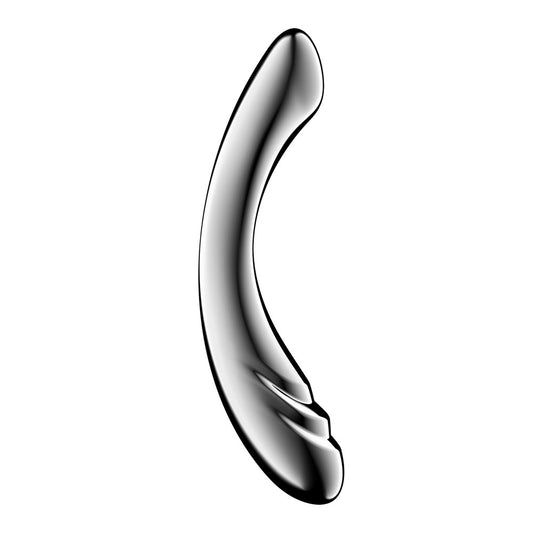 Side view of the Satisfyer Pure Gravity 3 Steel Dildo 8.2 inch on a white background | Flirty Bay, sex toys and dildo, Perth Australia