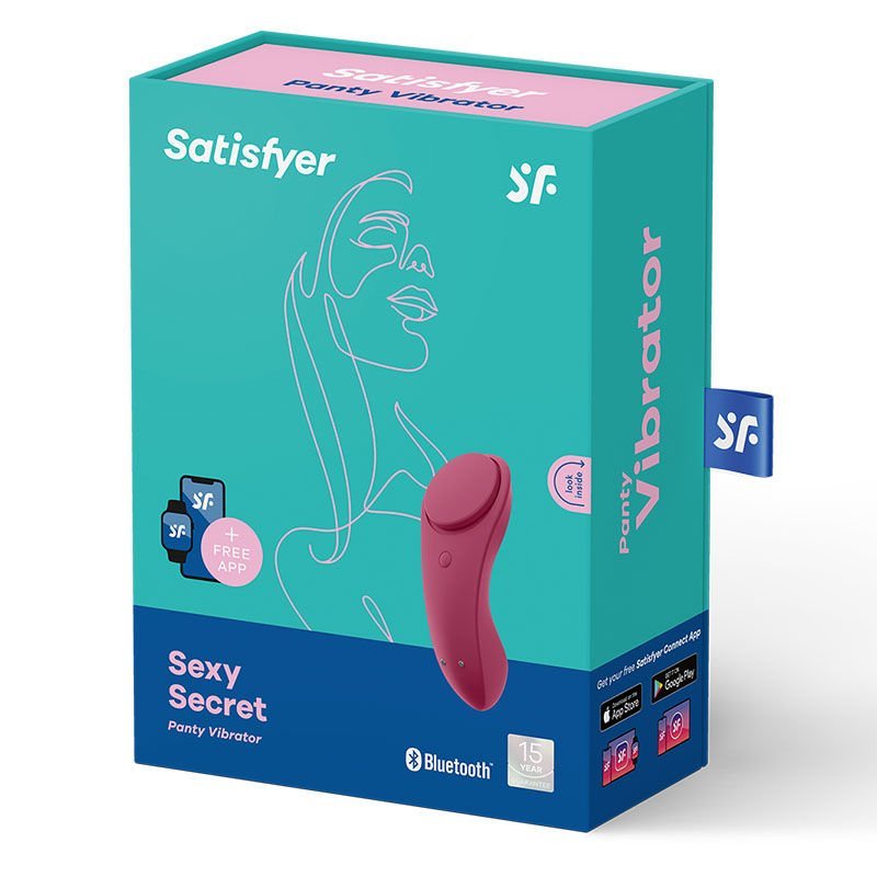 Packaging of the Satisfyer Sexy Secret App-Controlled Vibrator, highlighting premium design | Flirty Bay, vibrating underwear, sexual massager, top rated vibrators.
