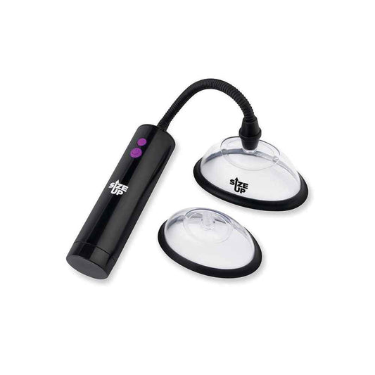 Top view of the Size Up Rechargeable Power Plumper Pussy Pump on a white background | Flirty Bay, sex toys and pussy pumps, Perth Australia