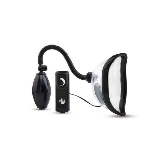 Side view of the Size Up Vibrating Pussy Pump on a white background | Flirty Bay, sex toys and pussy pumps, Perth Australia