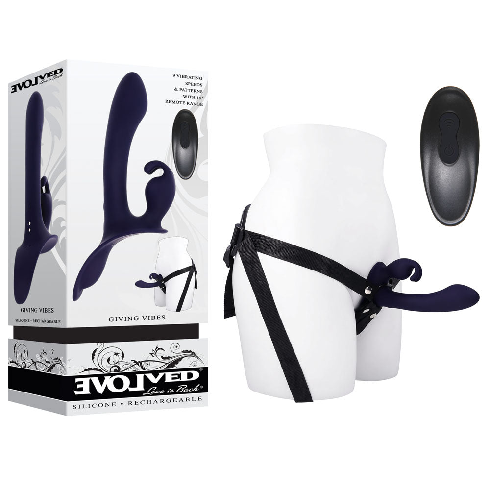 Side view of controlled strap-on on white mannequin with packaging on clear white background | Flirty Bay, couple sex toys adult store Australia