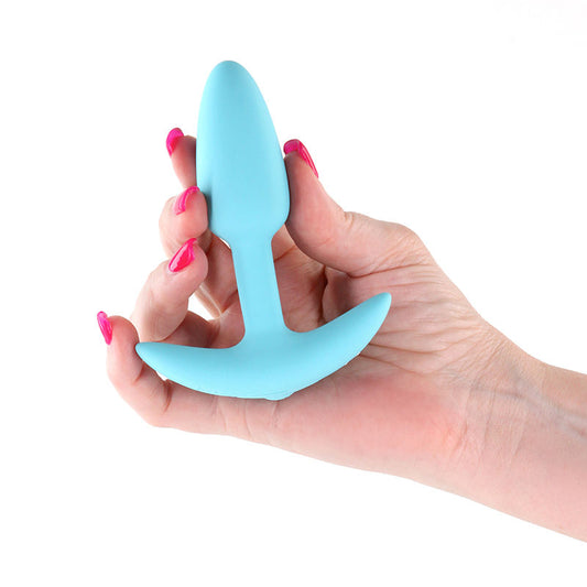 Techno Trance vibrating anal plug shown in hand to highlight size and ergonomic shape for anal pleasure | Flirty Bay, But Plug, , adult store Australia