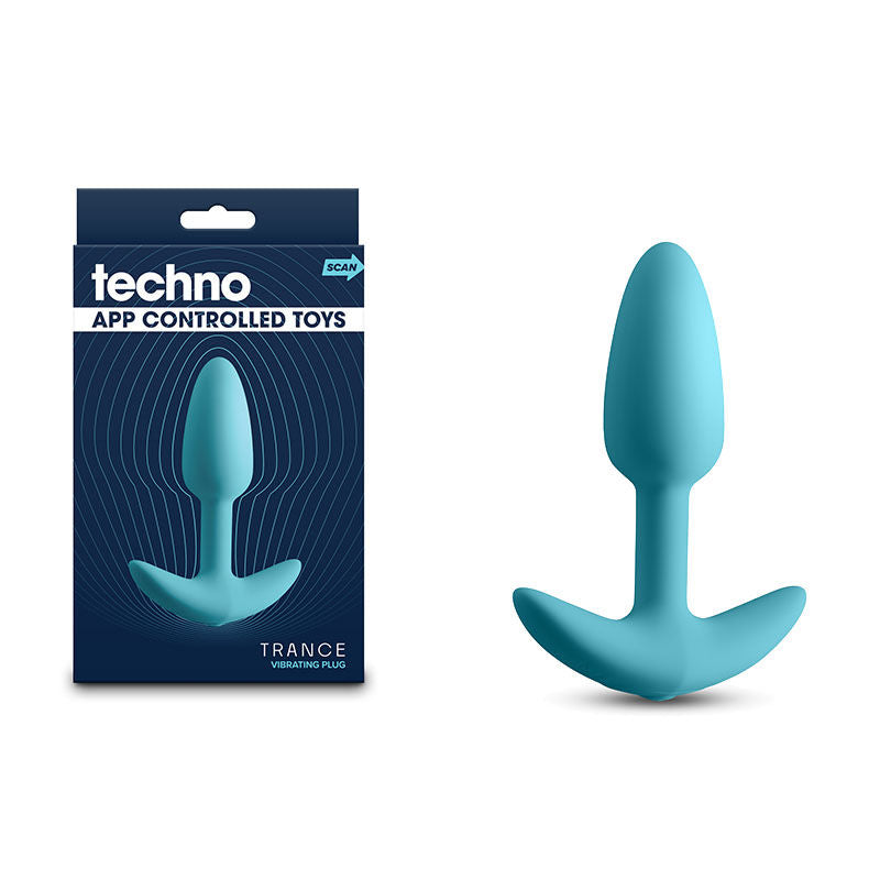 Techno Trance vibrating anal butt plug displayed with packaging, showcasing full product design and premium presentation | Flirty Bay, Butt Plug, vibrating anal plug.