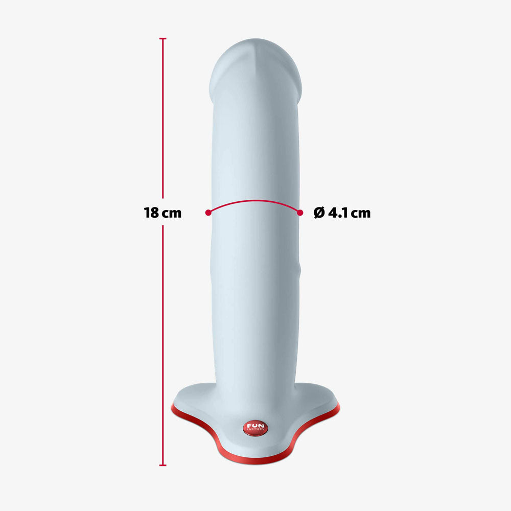 Back view of the Fun Factory The Boss Stub Dove Dildo 7" showing dimensions on white background | Flirty Bay, sex toys Australia