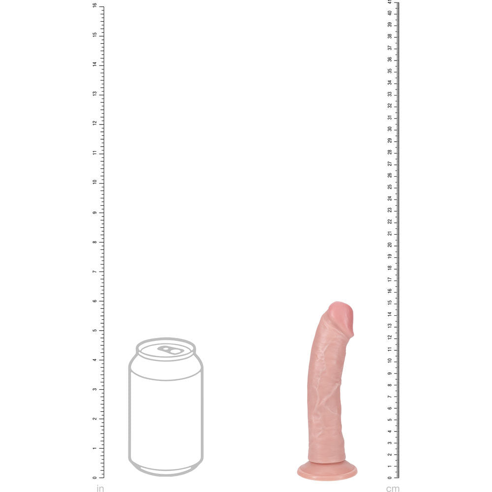 Side view of the Realrock - Vibrating Dildo 6" showing size comparison with Coke can | Flirty Bay, sex toys Australia