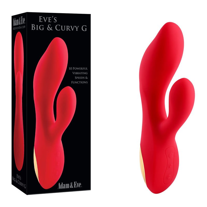 Adam & eve - eve's big and curvy g rabbit vibrator - Product front view and box front view | Flirtybay.com.au