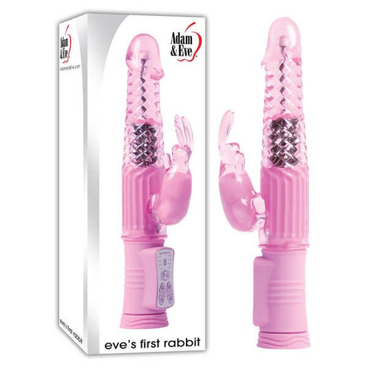 Adam & eve - eve's first rabbit vibrator - Product front view and box front view | Flirtybay.com.au