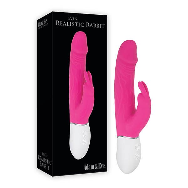 Adam & eve - eve's realistic rabbit vibrator - Product front view and box front view | Flirtybay.com.au