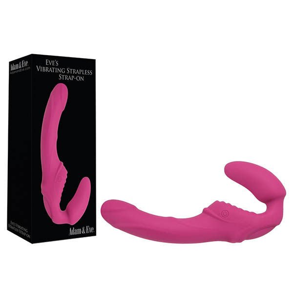 Adam & eve - eve's vibrating strapless strap-on - Product side view and box front view | Flirtybay.com.au