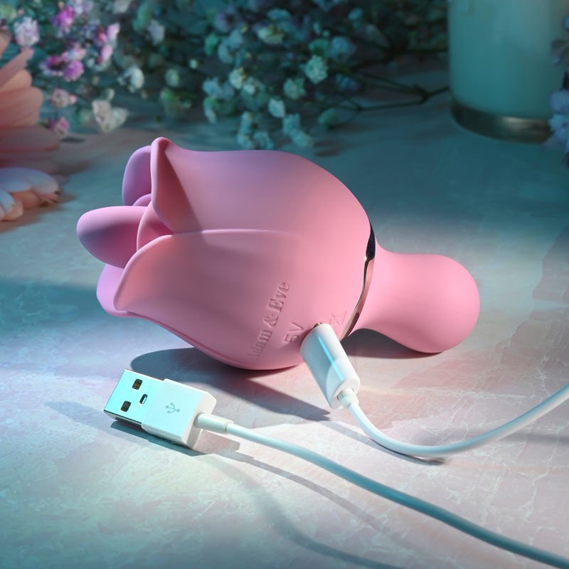 Adam & eve - eves ravishing click flicking rose - Product side view with charger  | Flirtybay.com.au