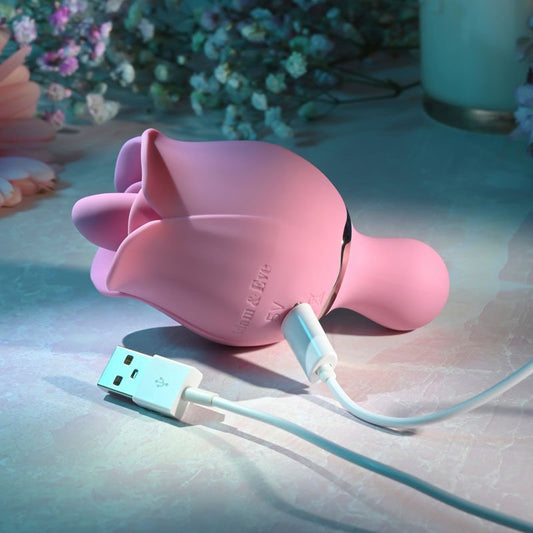 Adam & eve - eves ravishing click flicking rose - Product side view with charger  | Flirtybay.com.au