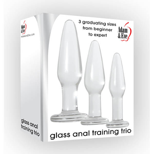 Adam & eve - glass anal training trio - plugs -  box front view | Flirtybay.com.au