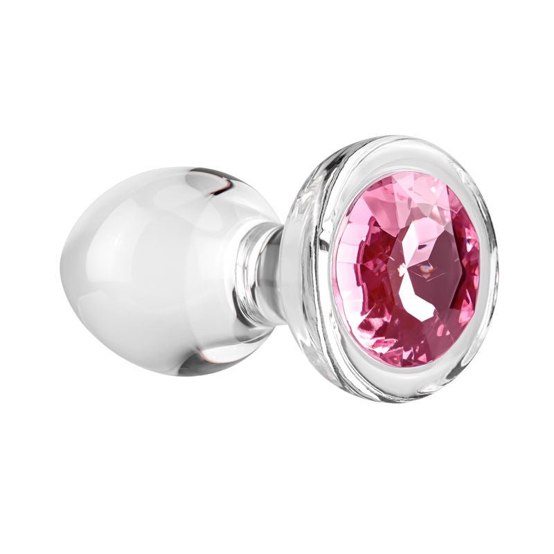 Adam & eve - pink gem glass anal plug, Medium- Product side view  | Flirtybay.com.au