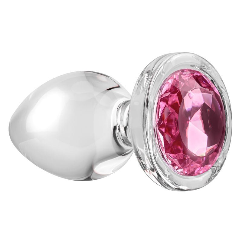 Adam & eve - pink gem glass anal plug, large- Product side view  | Flirtybay.com.au