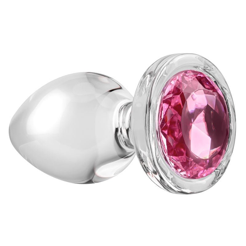 Adam & eve - pink gem glass anal plug, large- Product side view  | Flirtybay.com.au