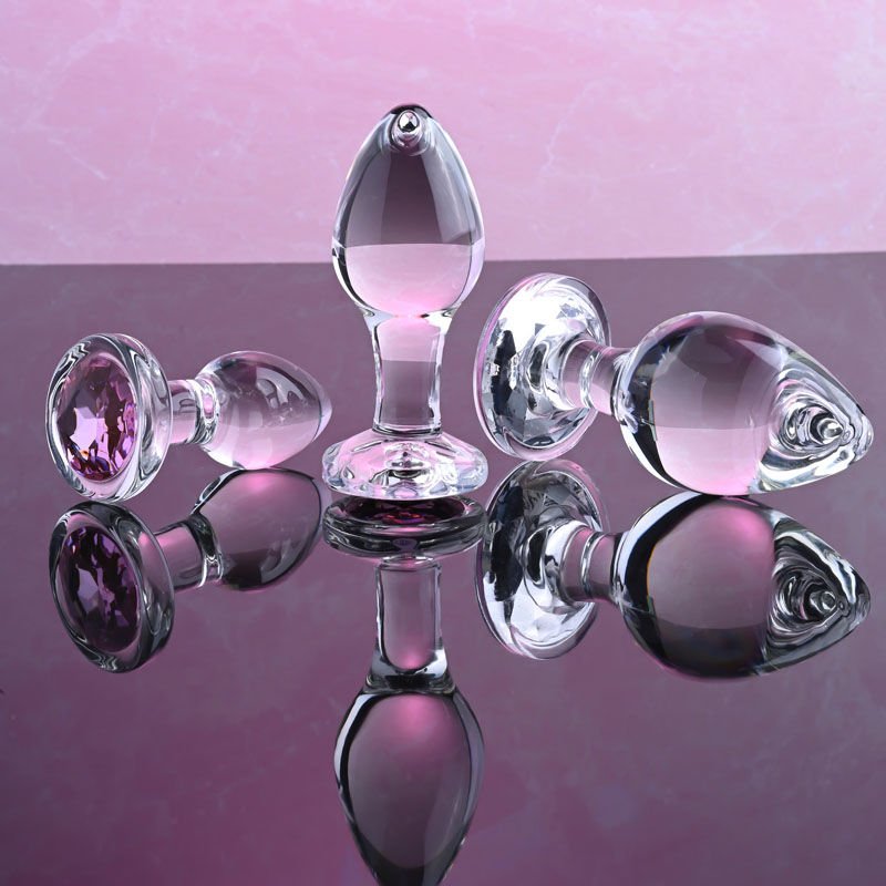 Adam & eve - pink gem glass butt plug set - Product side view  | Flirtybay.com.au