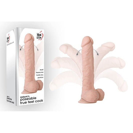 Adam & eve - poseable true feel dildo - Product front view and box front view | Flirtybay.com.au