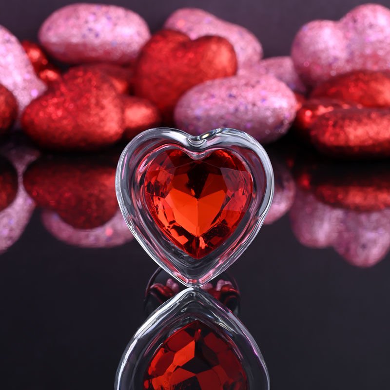 Adam & eve - red heart gem glass butt plug - Product top view  | Flirtybay.com.au