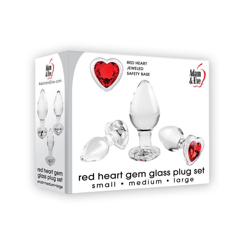 Adam & eve - red heart gem glass butt plug set -  box front view | Flirtybay.com.au