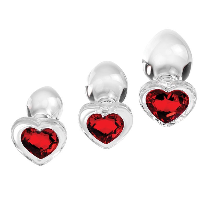 Adam & eve - red heart gem glass butt plug set - Product front view  | Flirtybay.com.au