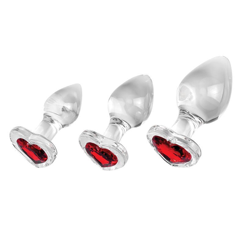 Adam & eve - red heart gem glass butt plug set - Product side view  | Flirtybay.com.au