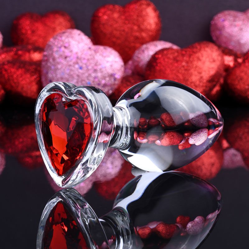 Adam & eve - red heart gem glass butt plug, large - Product side view  | Flirtybay.com.au