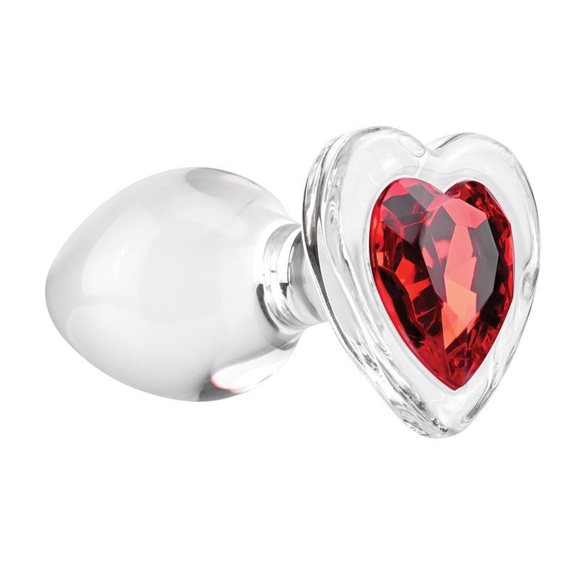 Adam & eve - red heart gem glass butt plug,medium - Product side view  | Flirtybay.com.au