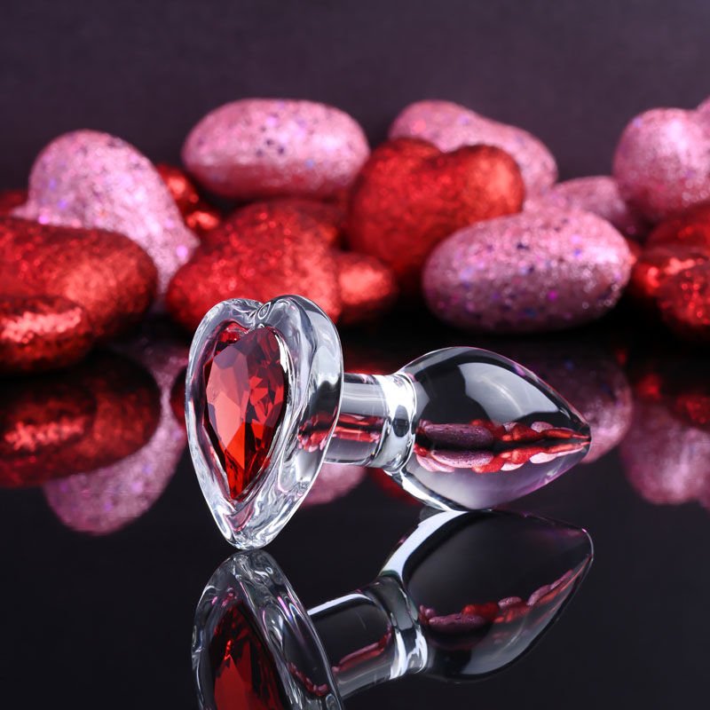 Adam & eve - red heart gem glass butt plug, small - Product side view  | Flirtybay.com.au