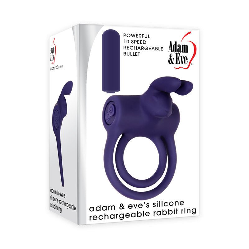 Adam & eve - silicone rechargeable rabbit cock ring -  box side view | Flirtybay.com.au