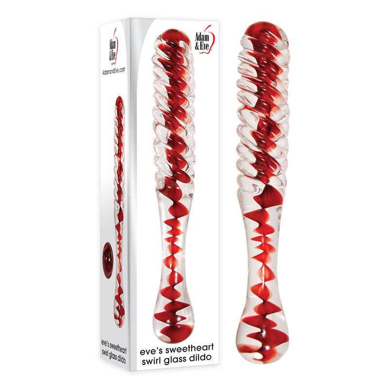Adam & eve - swirl glass dildo - Product front view and box front view | Flirtybay.com.au