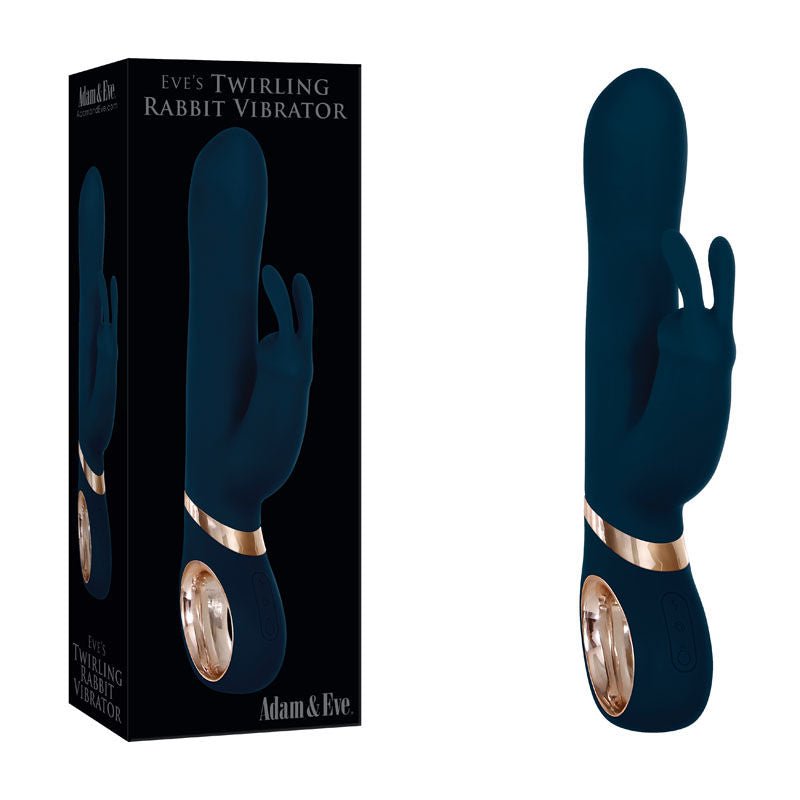 Adam & eve - twirling rabbit vibrator - Product front view and box front view | Flirtybay.com.au