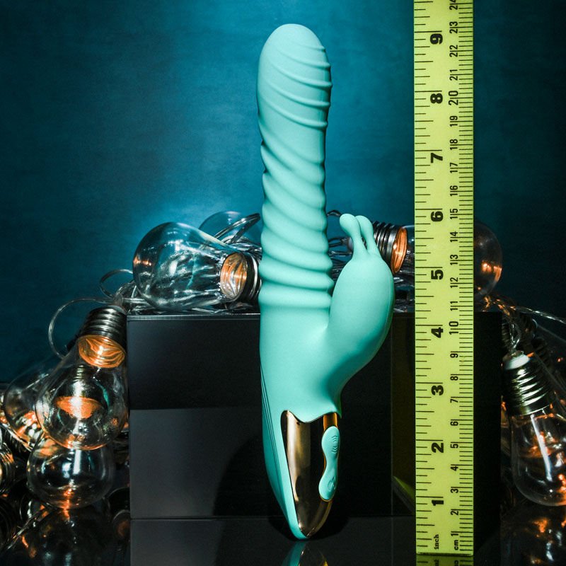 Adam & eve - warming rabbit thruster - Product side view with dimensions | Flirtybay.com.au
